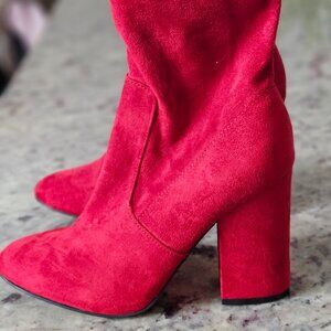 Marc Fisher Red Suede Ankle Boots, size 7.5